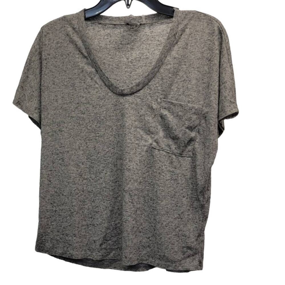 H by Bordeaux Heather Grey Relaxed T-shirt With Front Pocket XS